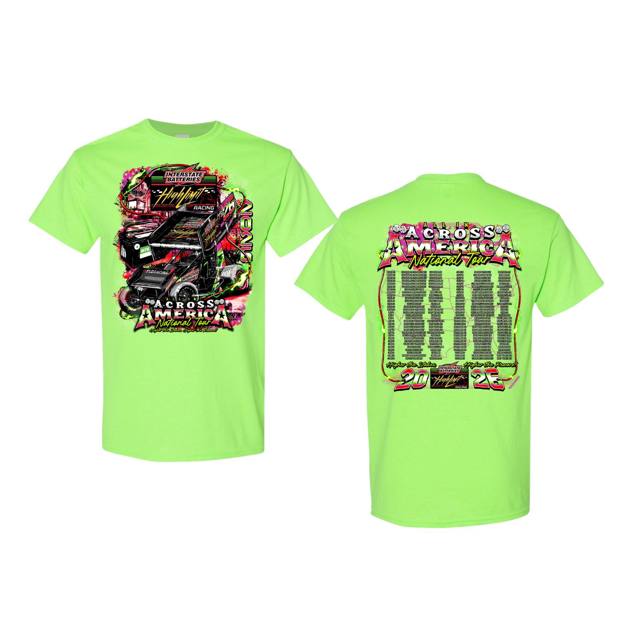 2026 National Tour Neon Green T-shirt – Shop High Limit Racing