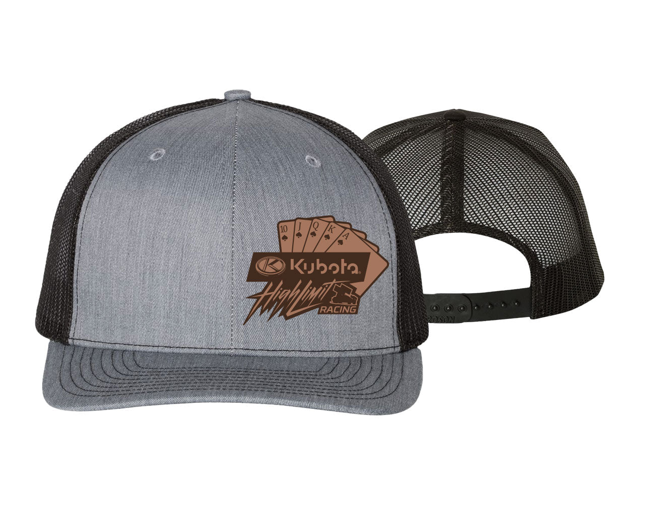 Kubota High Limit Royal Flush ~ Flexfit Mesh-Back ~ Snapback Cap w/ Leather Patch - Heather Grey / Black