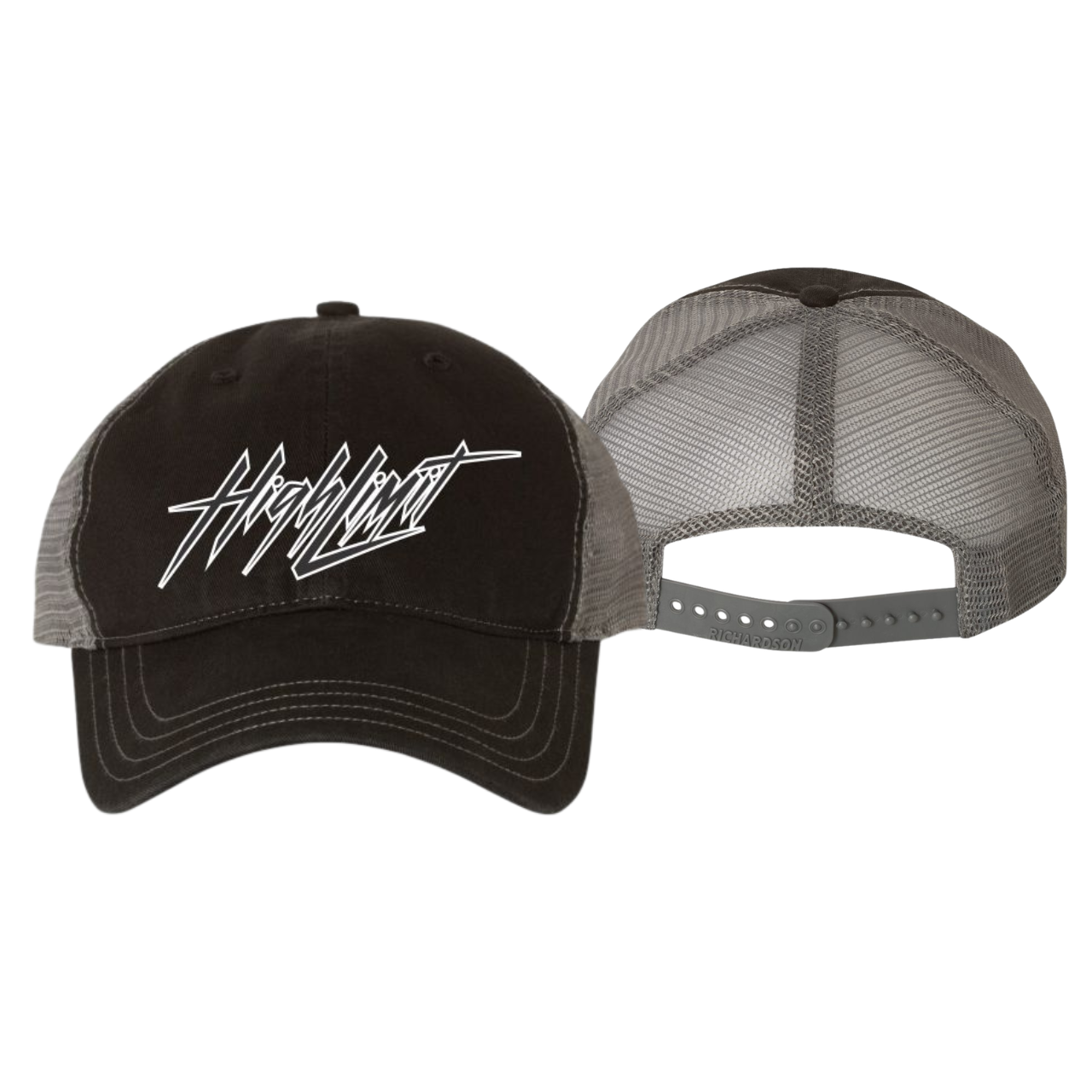 Garment washed High Limit Black/Charcoal snapback White/Black lettering
