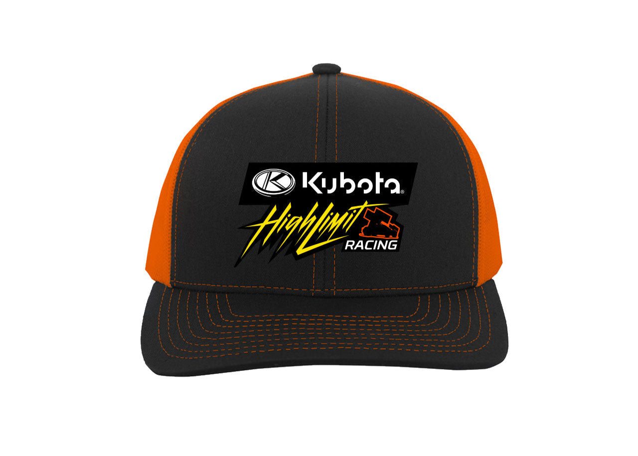 Kubota High Limit ~ Full Front Logo ~ Trucker Snapback Hat - Black / Neon Orange