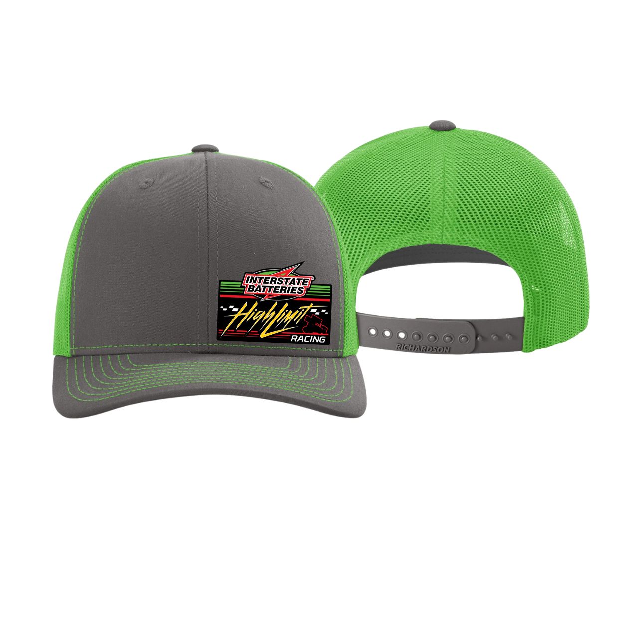IBHL Richardson Trucker Snapback Charcoal/Neon Green 112 Front Left Panel