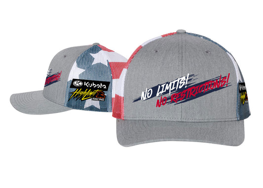 No Limits No Restrictions ~ Trucker Snapback Hat - Heather Grey w/ Stars & Stripes