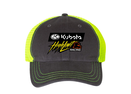 Kubota High Limit ~ Garment-Washed ~ Trucker Snapback Hat - Charcoal / Neon Yellow